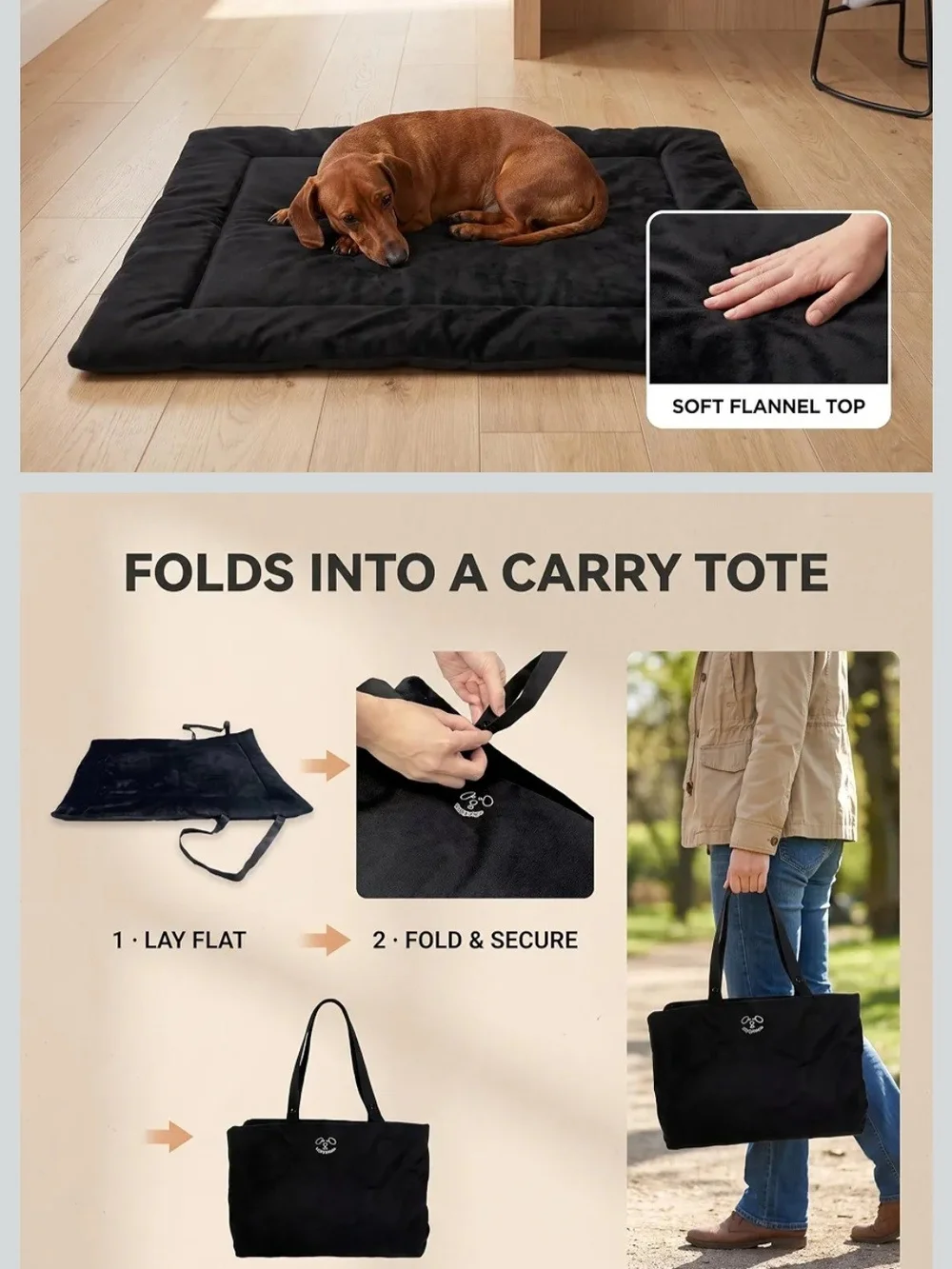 Pet Travel Mat & Tote — Black Dog Bed by